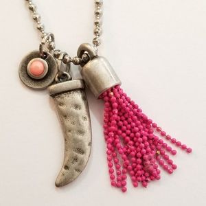 American Eagle Outfitters charm necklace long silver pink layering tassel AEO